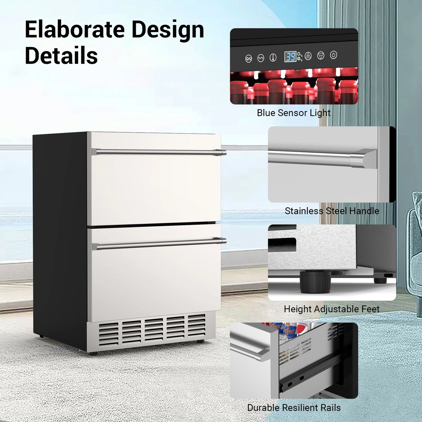 Outdoor Refrigerator With Wheels 24 Inch Undercounter Beverage Fridge 120 Cans