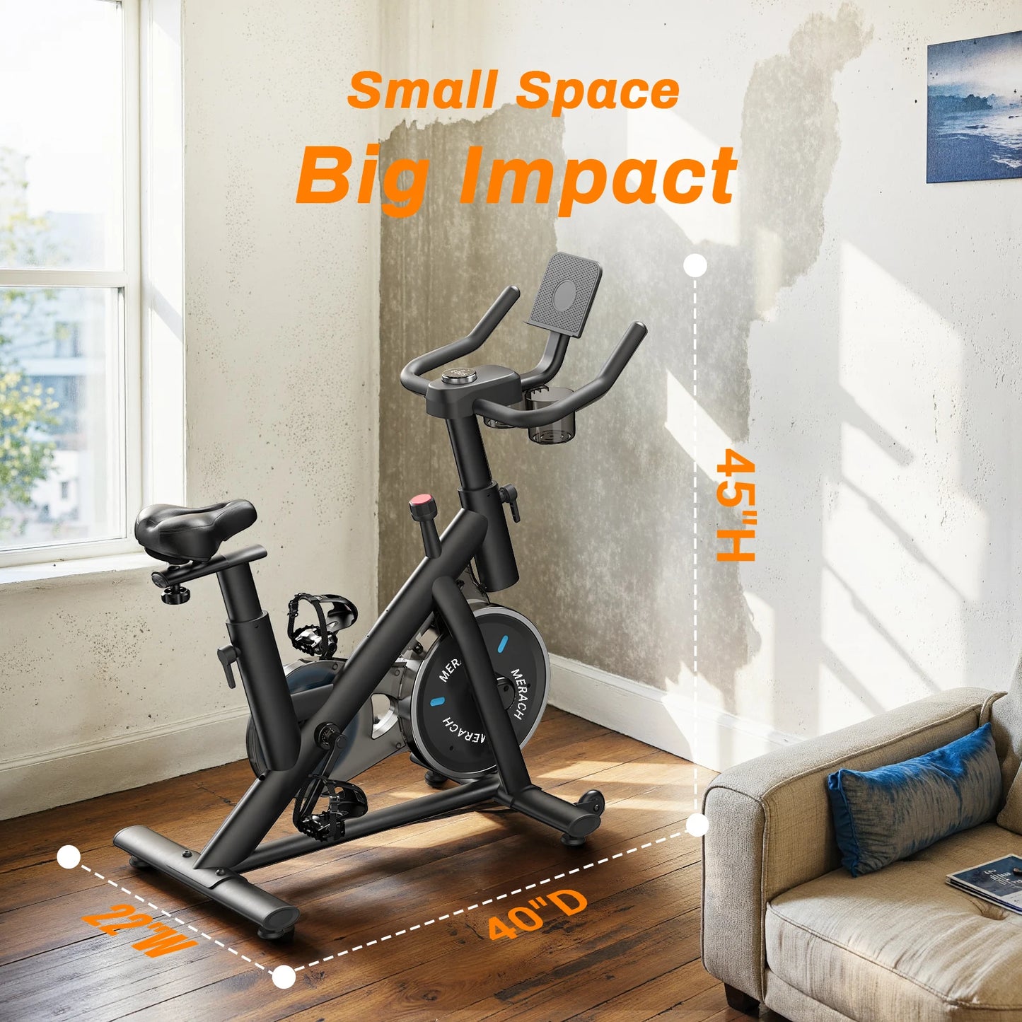 MERACH S26B1 Stationary Bike Low Noise Bluetooth Tablet Mount 300 Lb Capacity