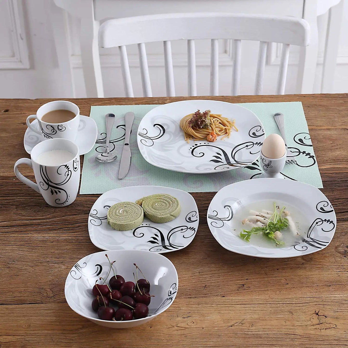 VEWEET ZOEY 30 Piece Porcelain Dinnerware Set Floral Plates Cups And Saucers