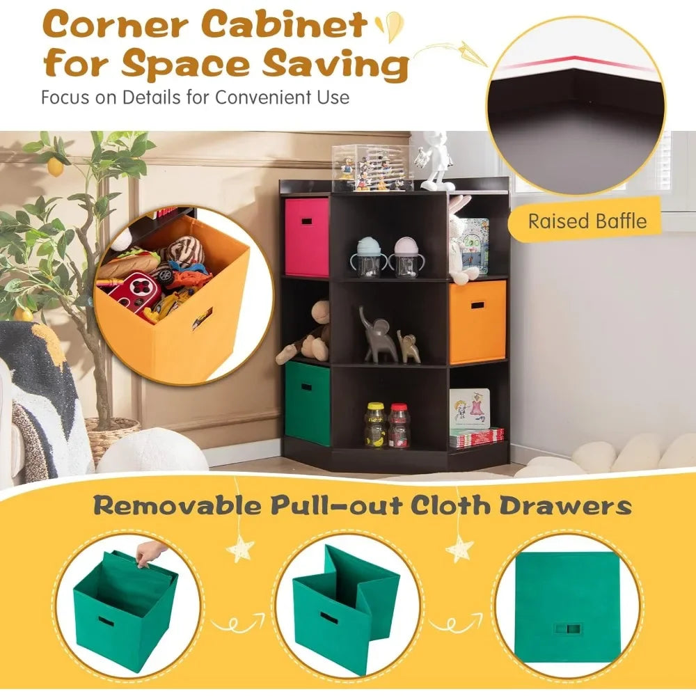 Kids Toy Storage Organizer Nine Cubby Bins Display Shelf