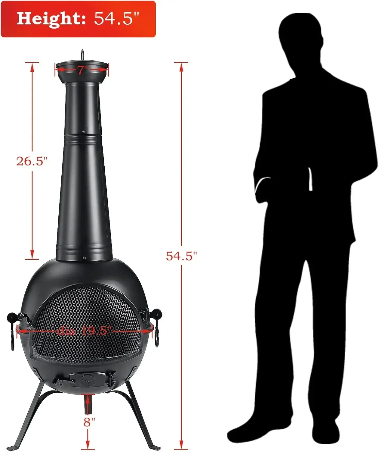 Prairie Fire Outdoor Chiminea Fire Pit With Chiminea Cover Rust Free Iron Black