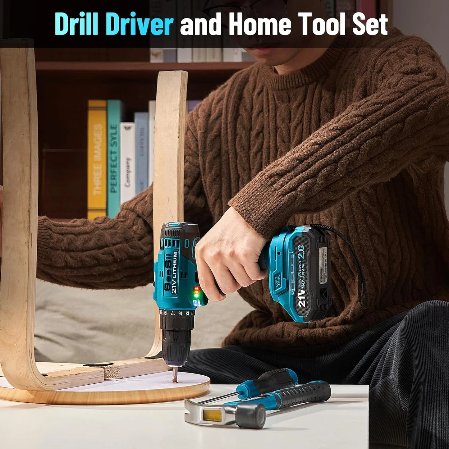 Seesii Tool Kit with Drill 25+1 Torque adjustment Cordless Electric Drill 230PCS Tool Kit for Home Repair Woodworking Gardening