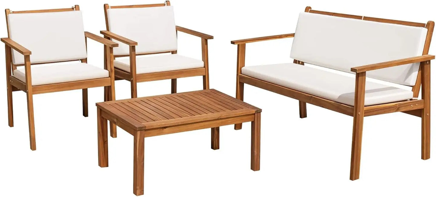 Flamaker 3 Piece Acacia Wood Patio Furniture Set With Coffee Table Cushions