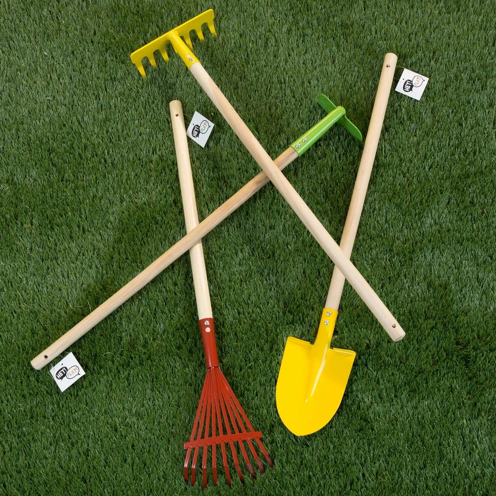 Kid's Garden Tool Set 4-Piece Wooden Handles Safe Edges Durable Metal Tools Outdoor Activity Learning Gardening Nature