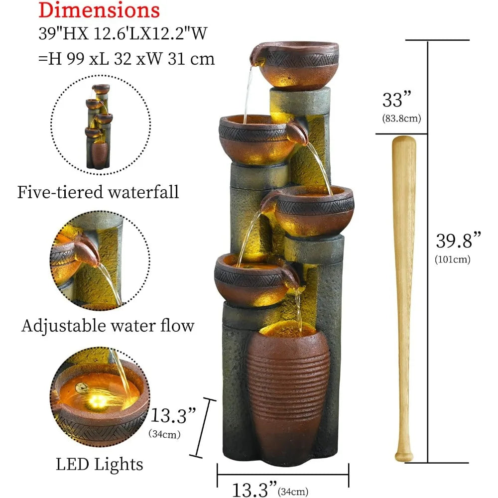 5 Tier Outdoor Water Fountain Decor For Garden Patio Porch