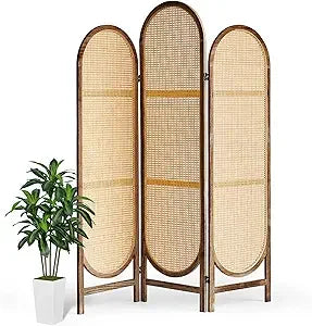 Room Divider 4 Panel, Folding Privacy Screen, Foldable Wood Divider Room Dec, Rattan Room Divider, Portable Partition Screen, Wa