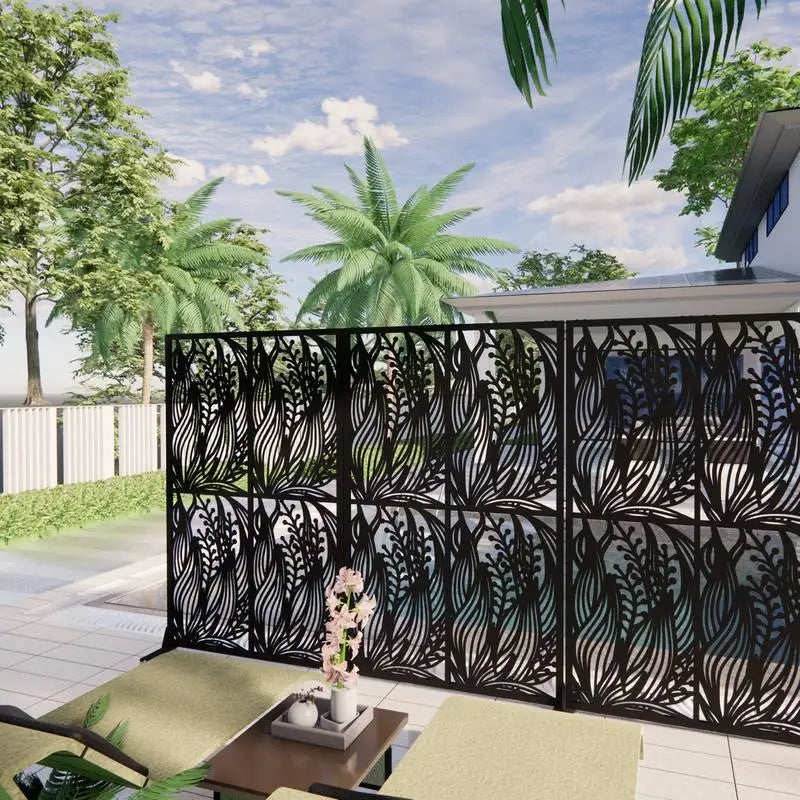 Metal Privacy Screen 3.8ft x 6ft Outdoor Indoor Divider Freestanding Decorative Panel for Balcony Patio Garden Room Divider