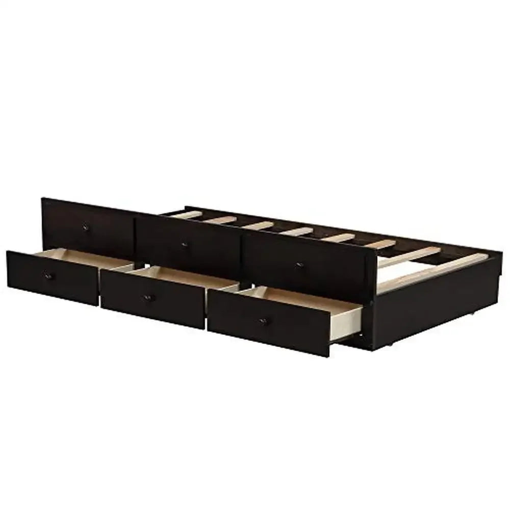 Twin Trundle Bunk Bed with 3 Drawers Kids Bedroom Guest Room Sturdy Easy Assembly Safe Rails Separate Beds Storage- 79.5"L x