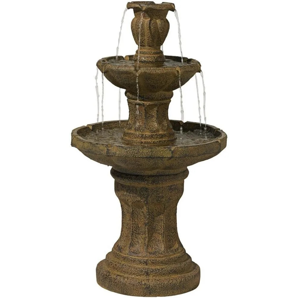 Rustic Outdoor Floor Fountain and Waterfall 41 1/2 "high 3 Level Decorated Garden Terrace, Family Lawn, Relaxing Fountain