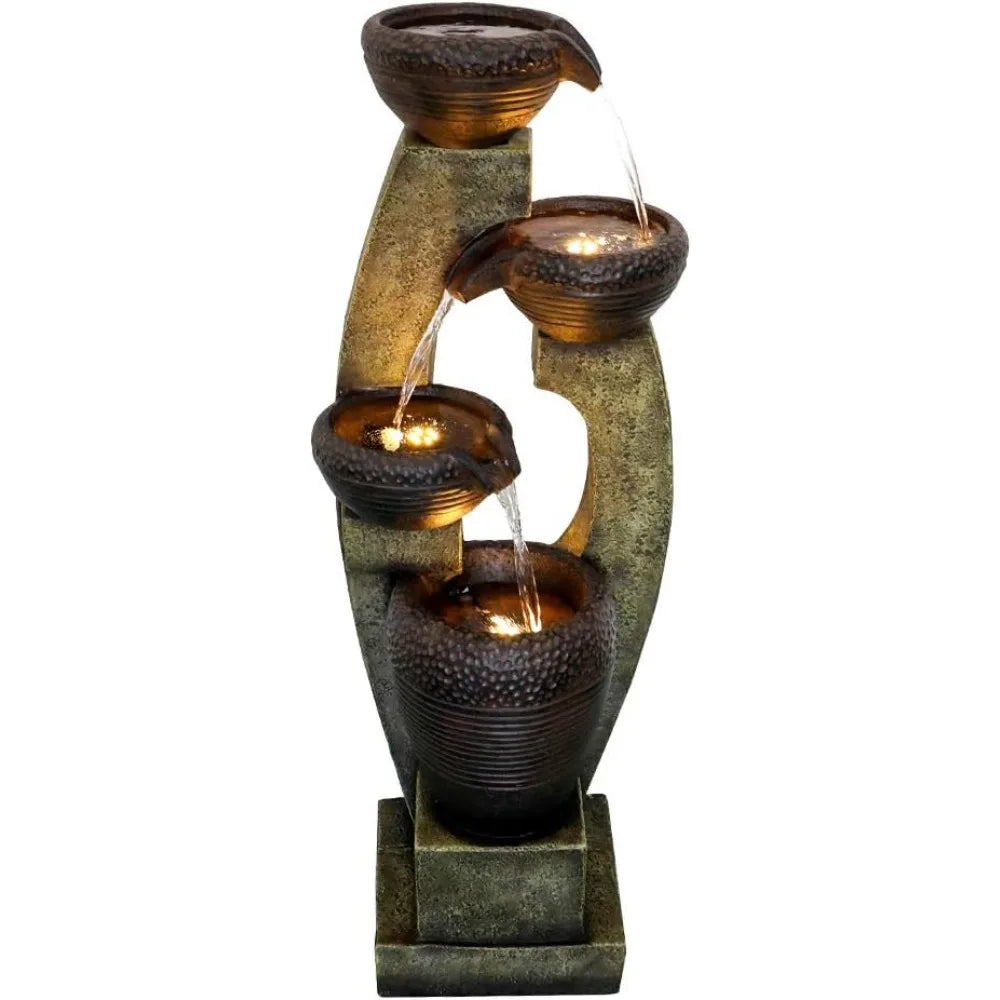 40” H Modern Outdoor Fountain - 4 Crocks Outdoor Garden Fountains With Contemporary Design&led Light For Garden, Patio,