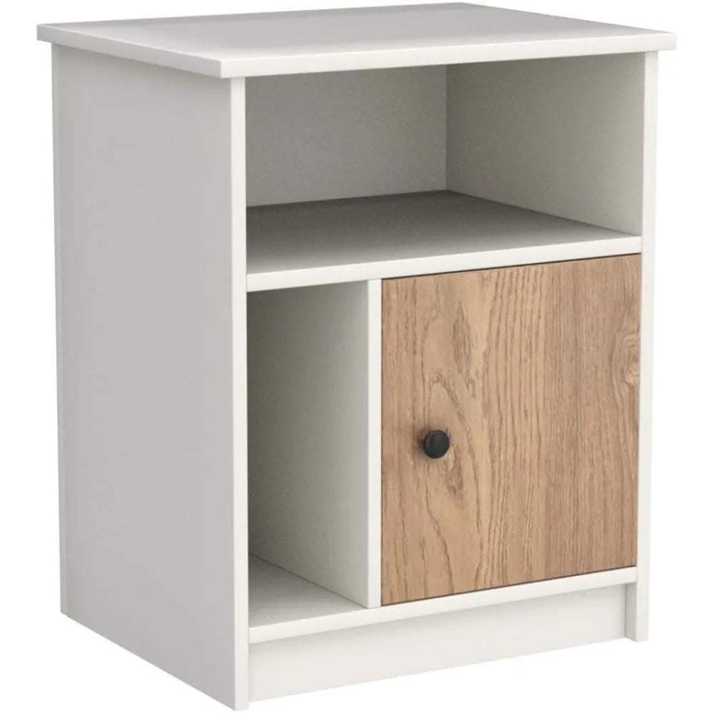 White Nightstands Set of 2 with Door and Open Shelves