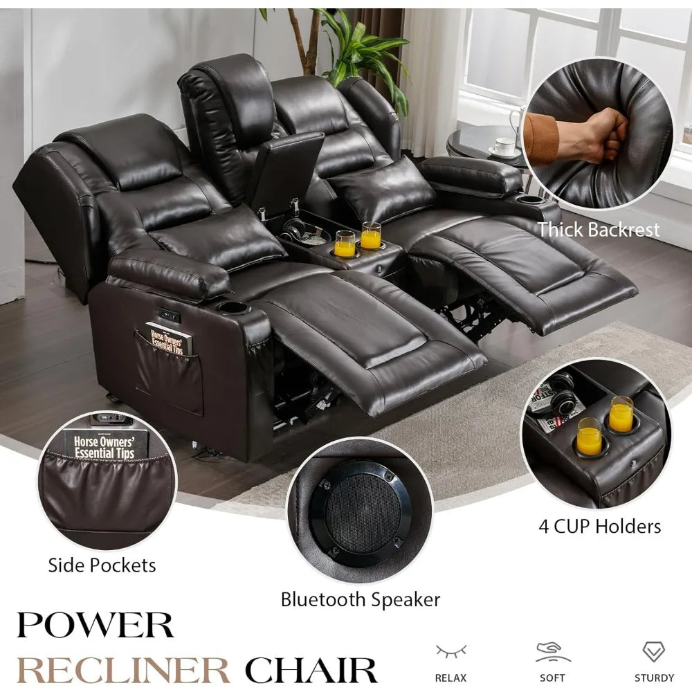 2-Seater Power Loveseat Recliner Electric Reclining Sofa Couch Wall Hugger Recliner Home Theater Seating w/Multi-Function Consol