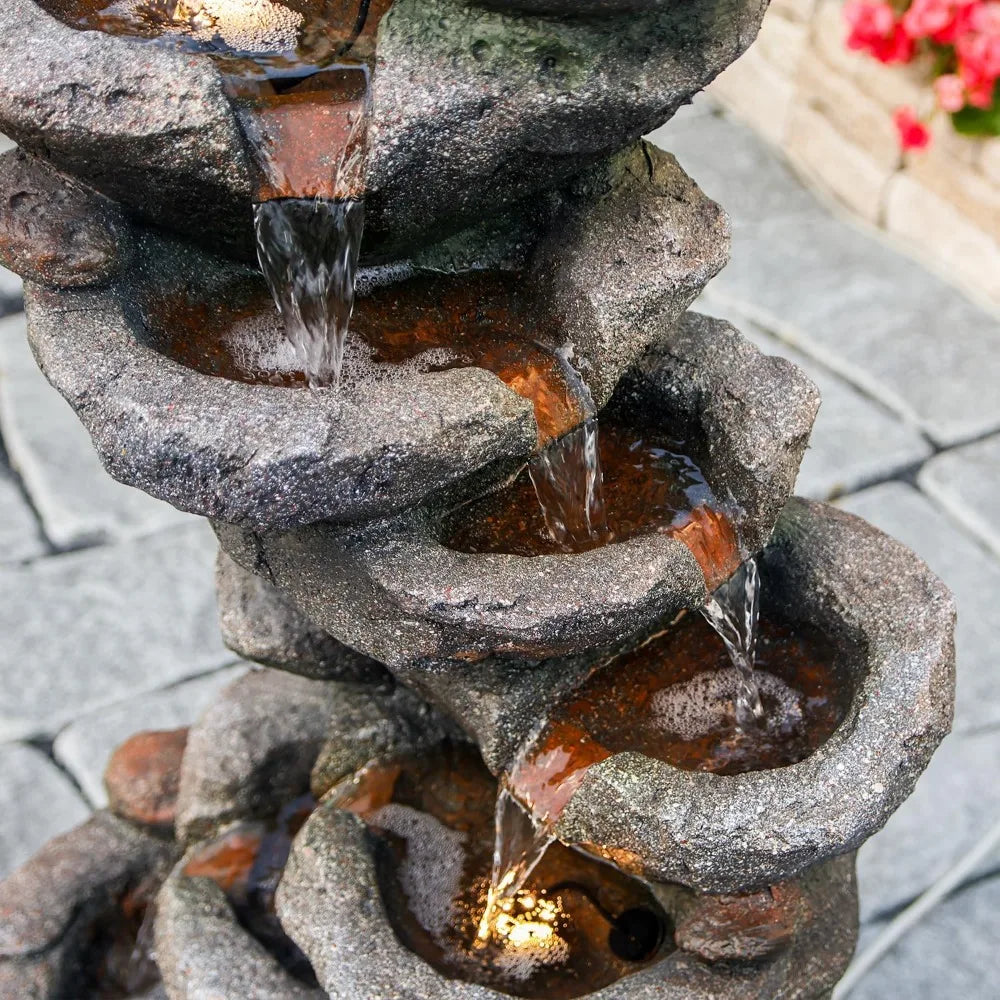 10-Tier Outdoor Rock Waterfall Fountain for Garden, Patio, Deck, and Pond Decor