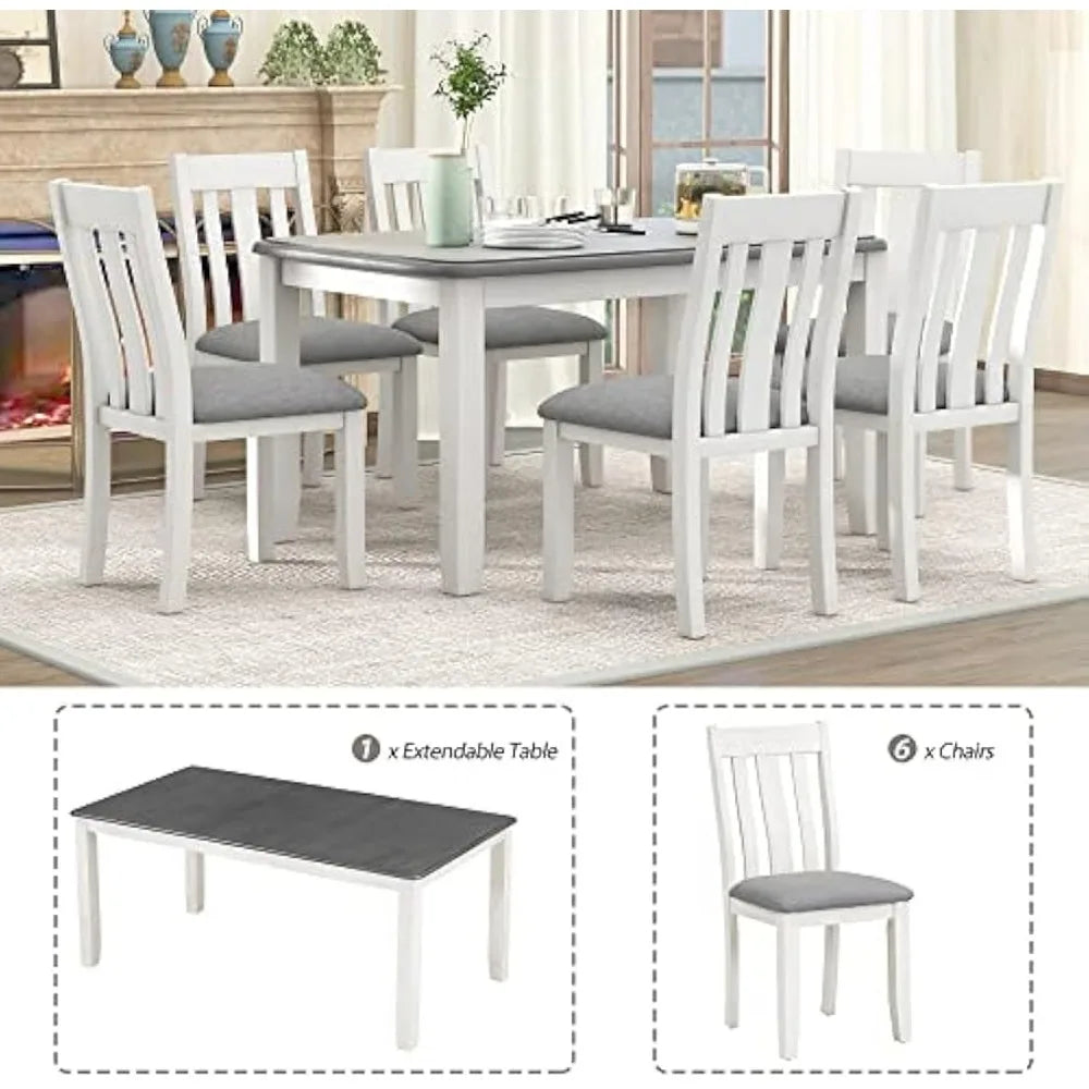 Wood Dining Table Set Extendable Table With Six Chairs