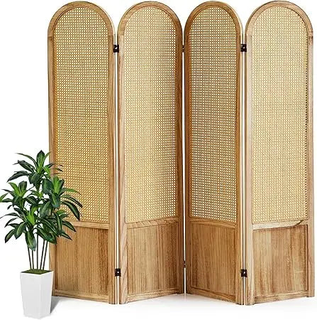 Room Divider 4 Panel, Folding Privacy Screen, Foldable Wood Divider Room Dec, Rattan Room Divider, Portable Partition Screen, Wa