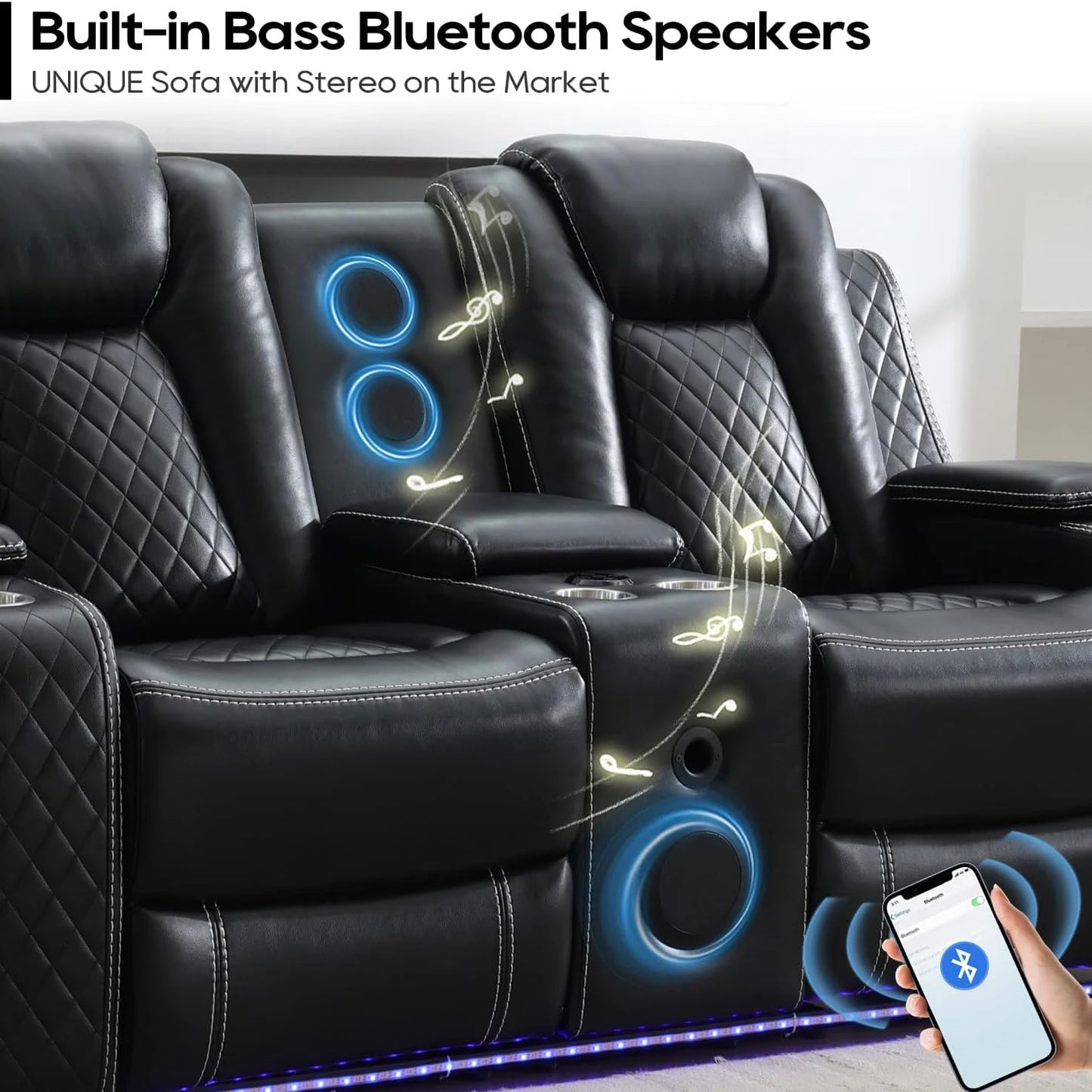5 Seater Faux Leather Power Recliner Sofa With Table