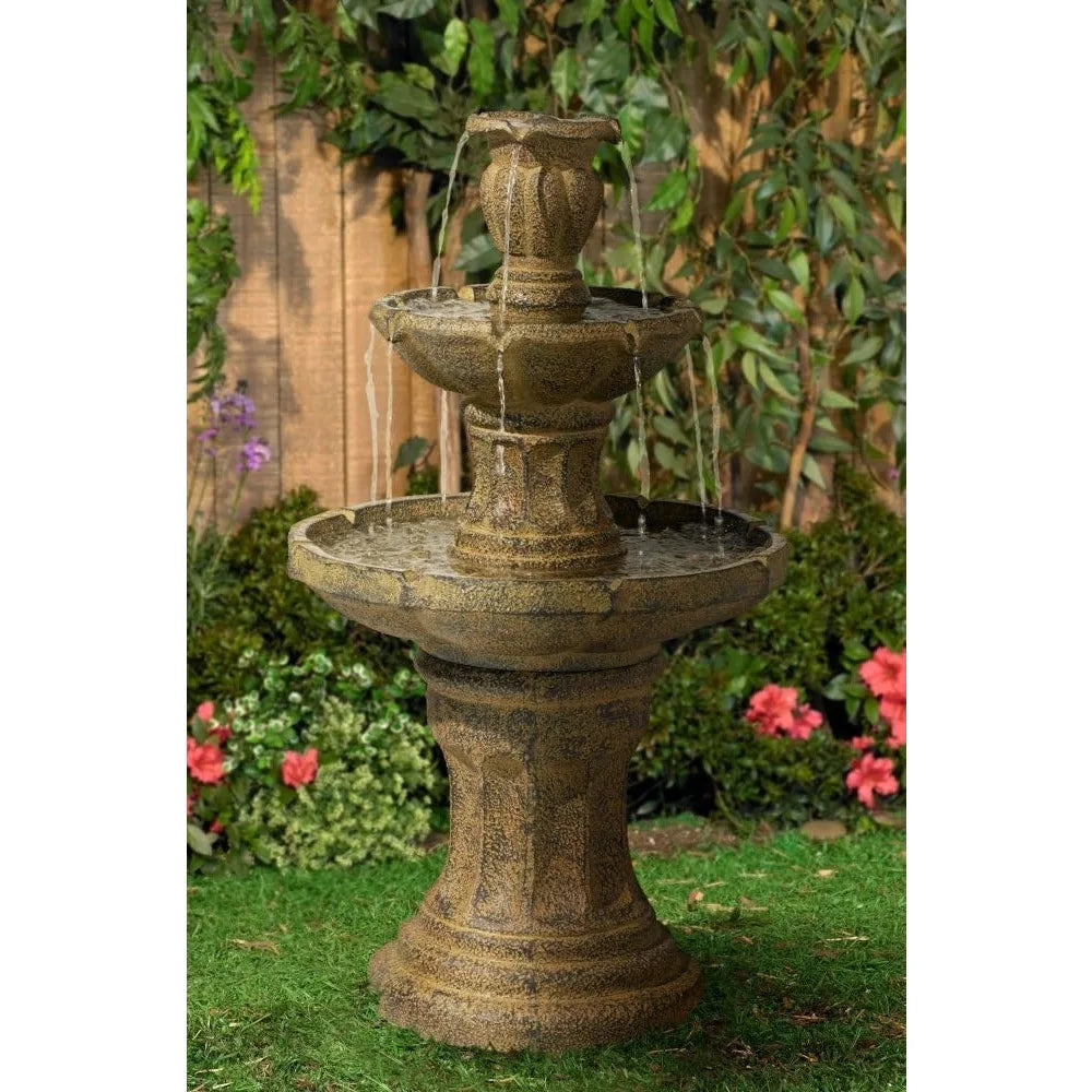 Rustic Outdoor Floor Fountain and Waterfall 41 1/2 "high 3 Level Decorated Garden Terrace, Family Lawn, Relaxing Fountain