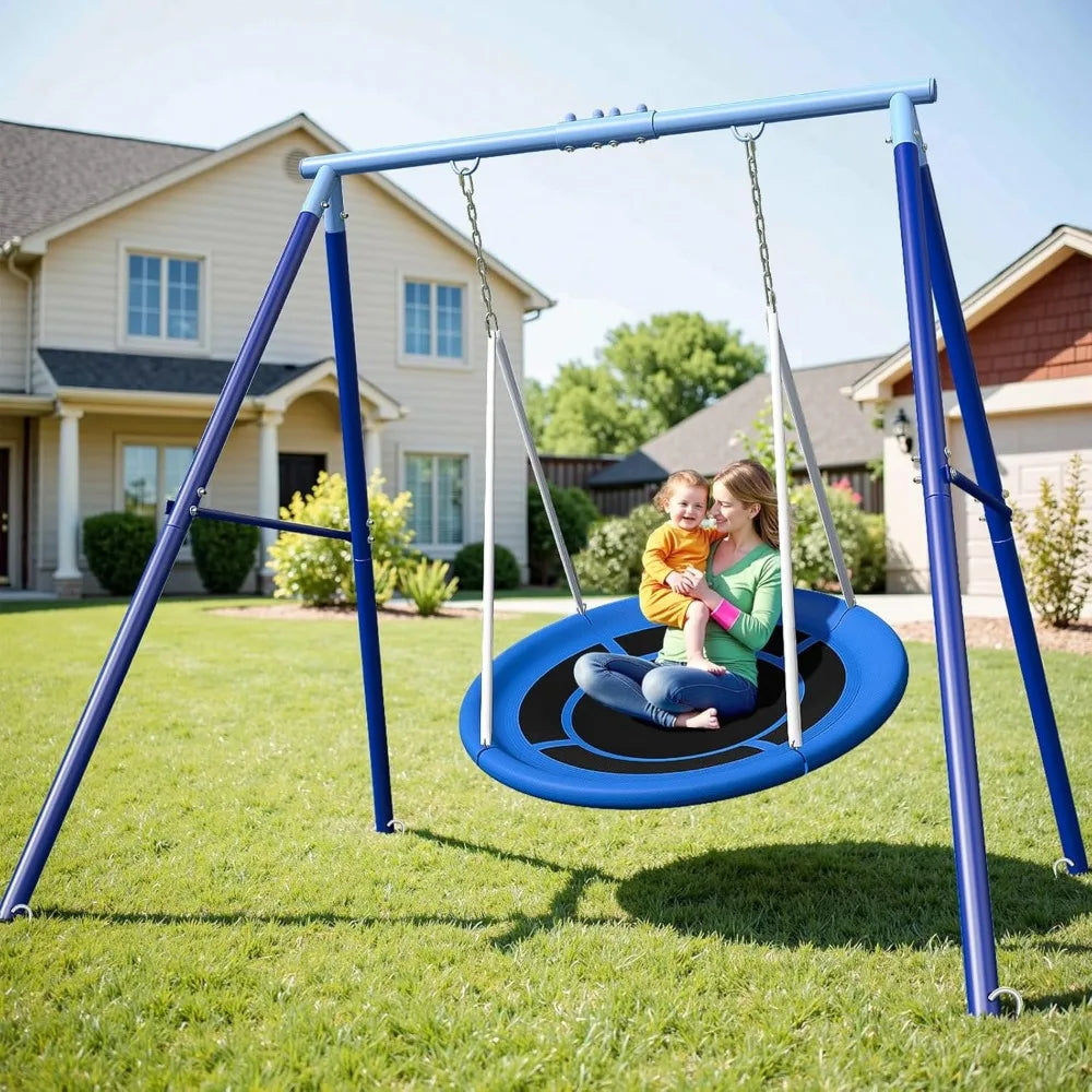 Heavy Duty 500lbs Saucer Swing Set - Outdoor Metal Frame Playground Equipment for Backyard, Includes 45'' Tree Swing & Adjustabl