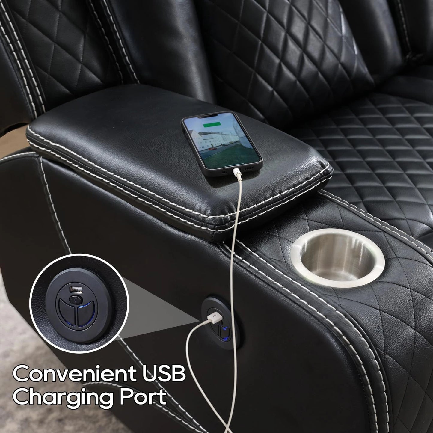 5 Seater Faux Leather Power Recliner Sofa With Table