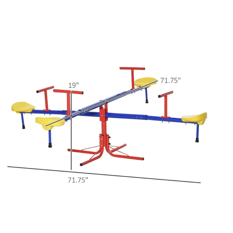 360° Children's Rotating Seesaw, 4-seater Seesaw Outdoor Playground Equipment, Suitable for Children Aged 3-8 Years Old