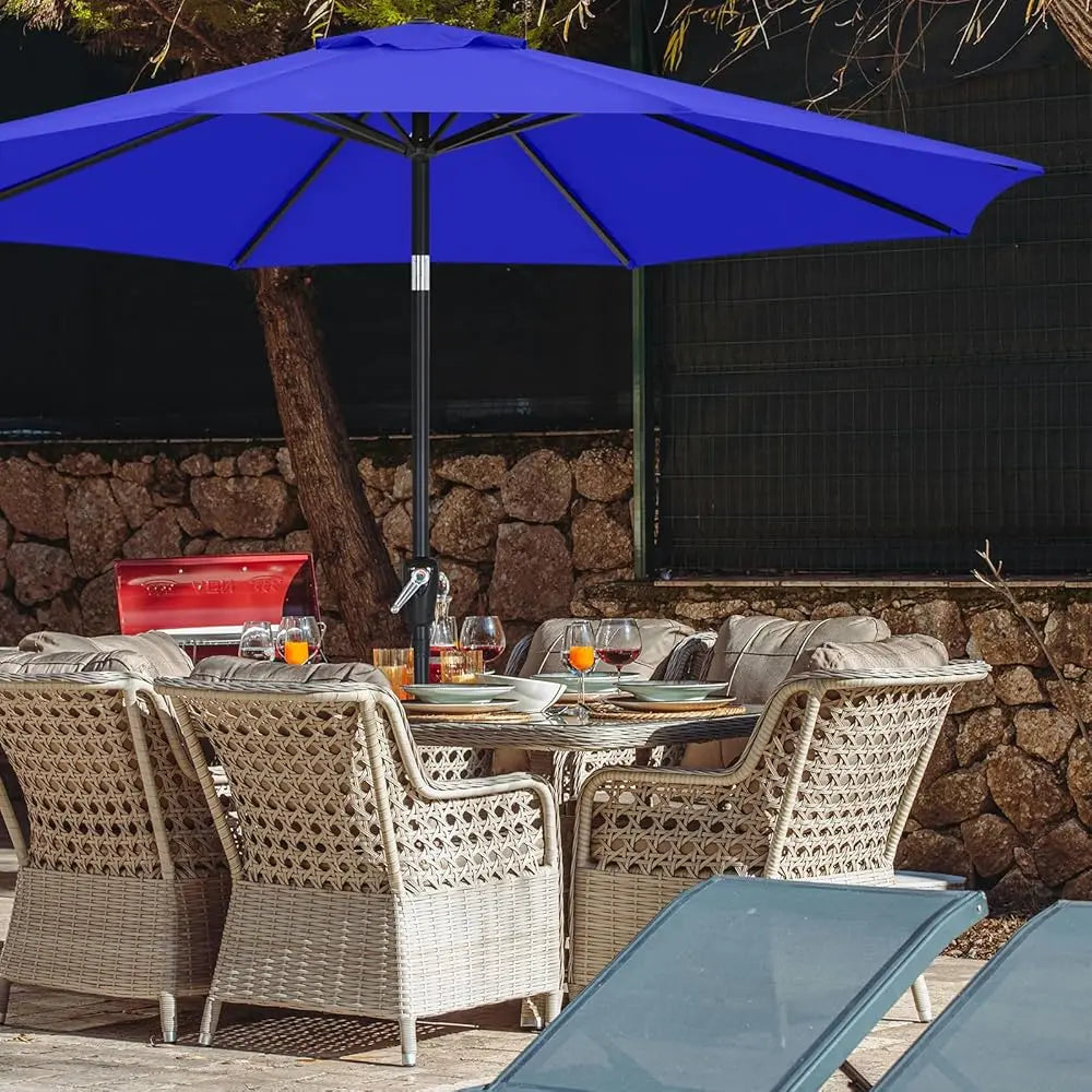 Blue 11 Feet Eight Rib Patio Table Umbrella Windproof