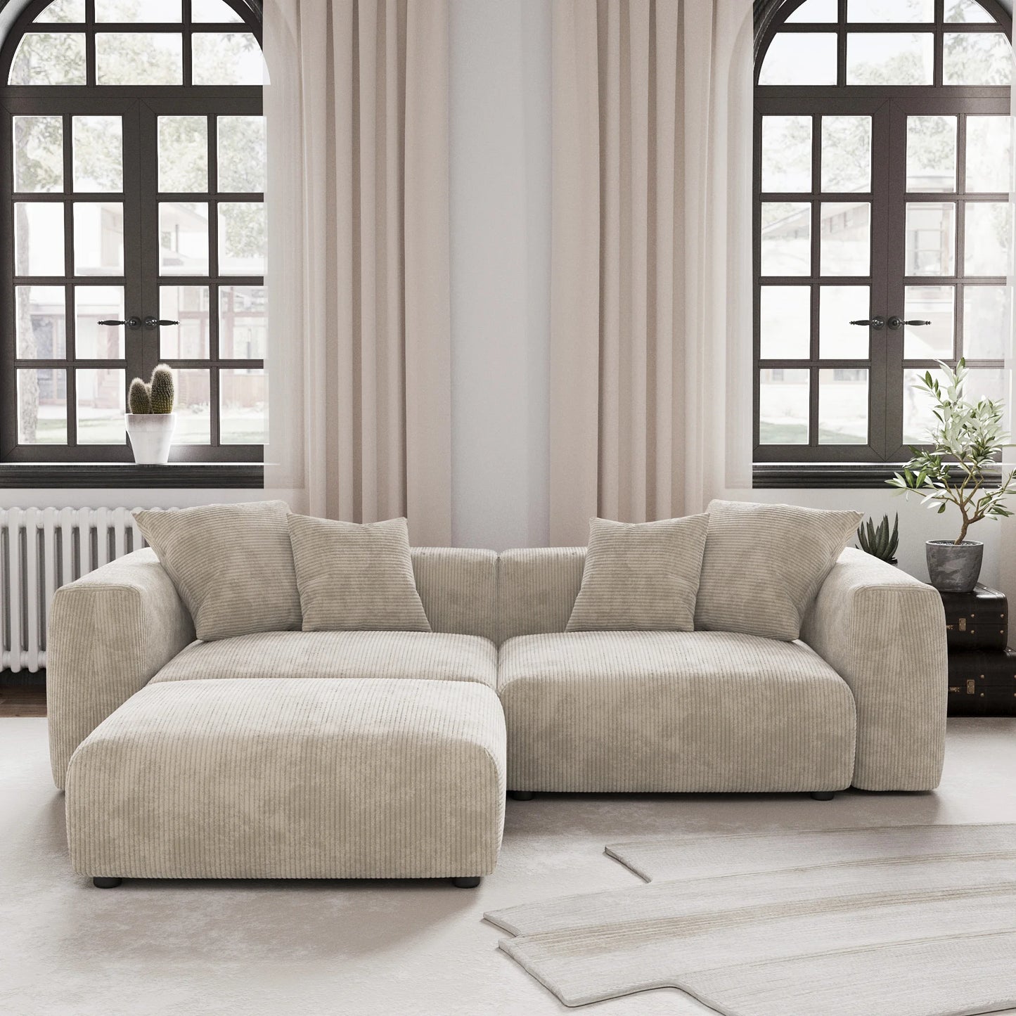 Modern Corduroy Sectional Sofa With Chaise 102Inch L Shaped Couch Hardwood Frame