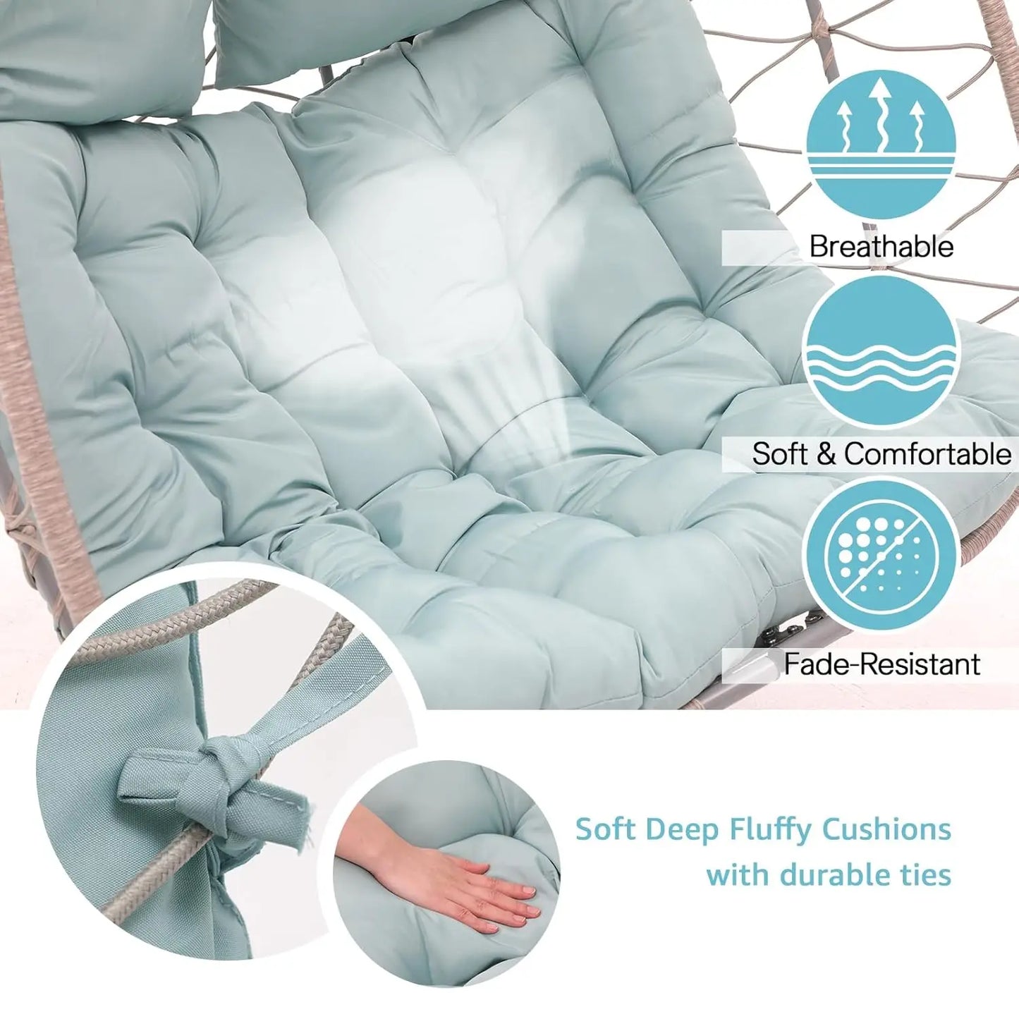 2 Person Double Wicker Rattan Egg Swing Chair With Stand Cushions And Pillow