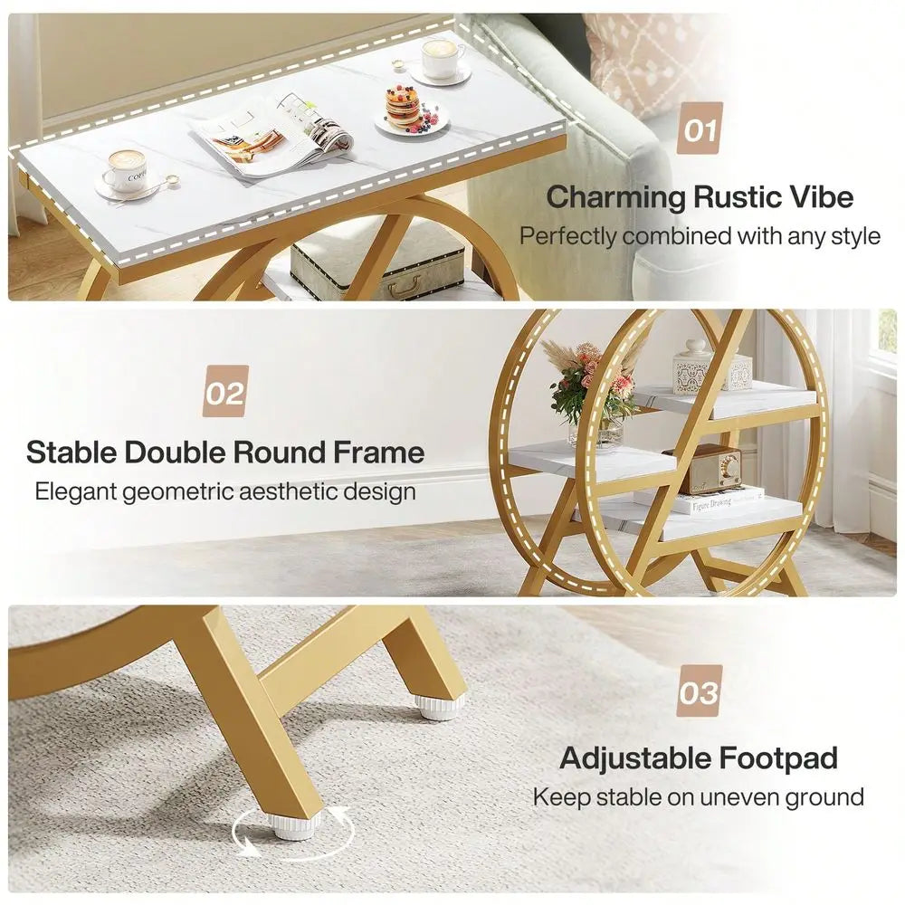 Modern 4 Tier End Table Wooden Side Table Metal Frame Living Room Nightstand