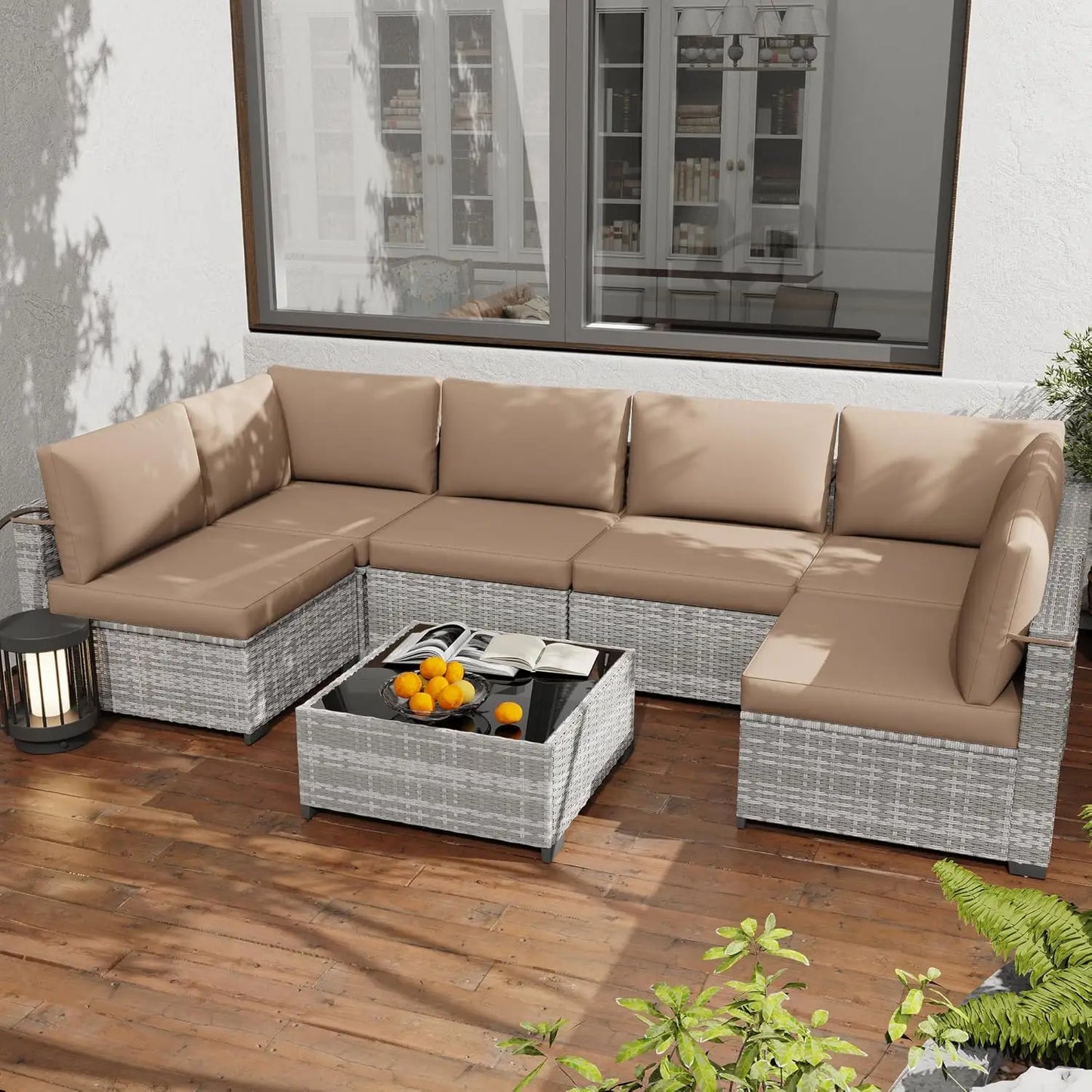 7 Pack All Weather PE Rattan Modular Sectional Conversation Patio Set, Custom