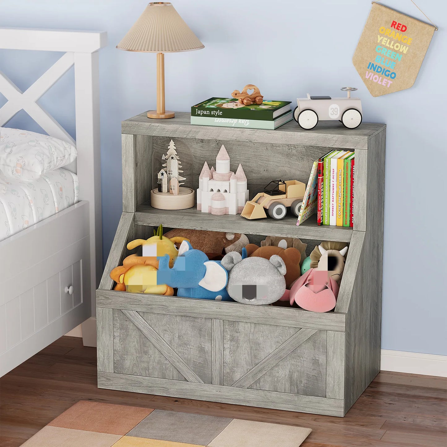Engineered Wood Bookcase And Toy Storage Cabinet Two Tier