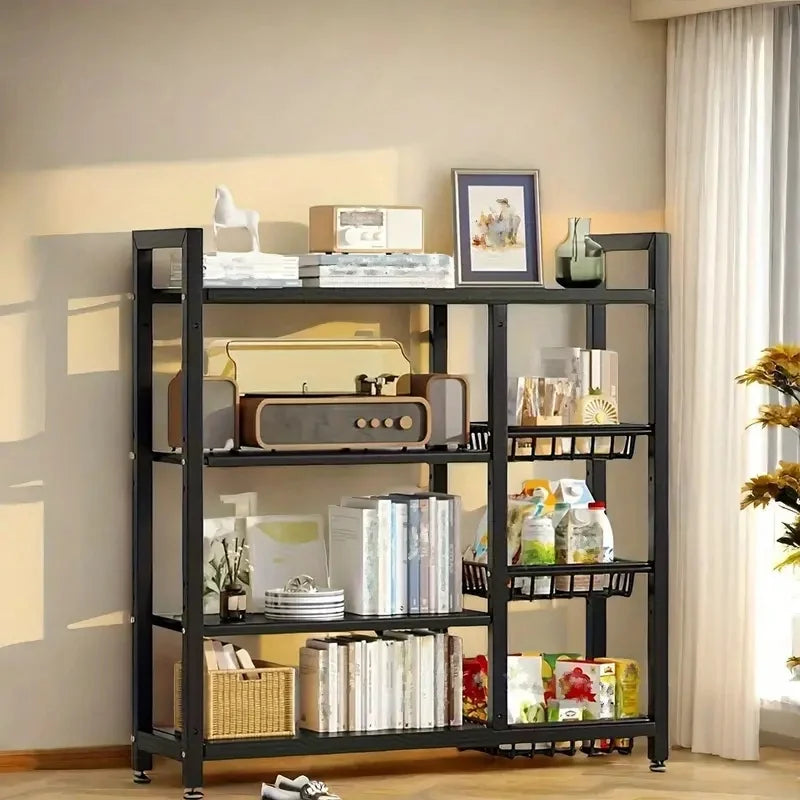 Multifunctional Removable Cabinet Storage Rack 4 Tier Black Metal Organizer