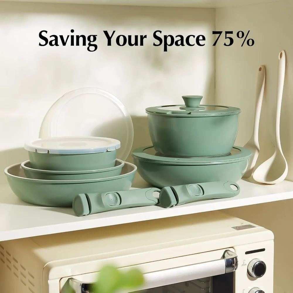 ceramic nonstick pans and pots set, ceramic cookware set with detachable handles16pcs, induction dishwasher oven safe kitchen c