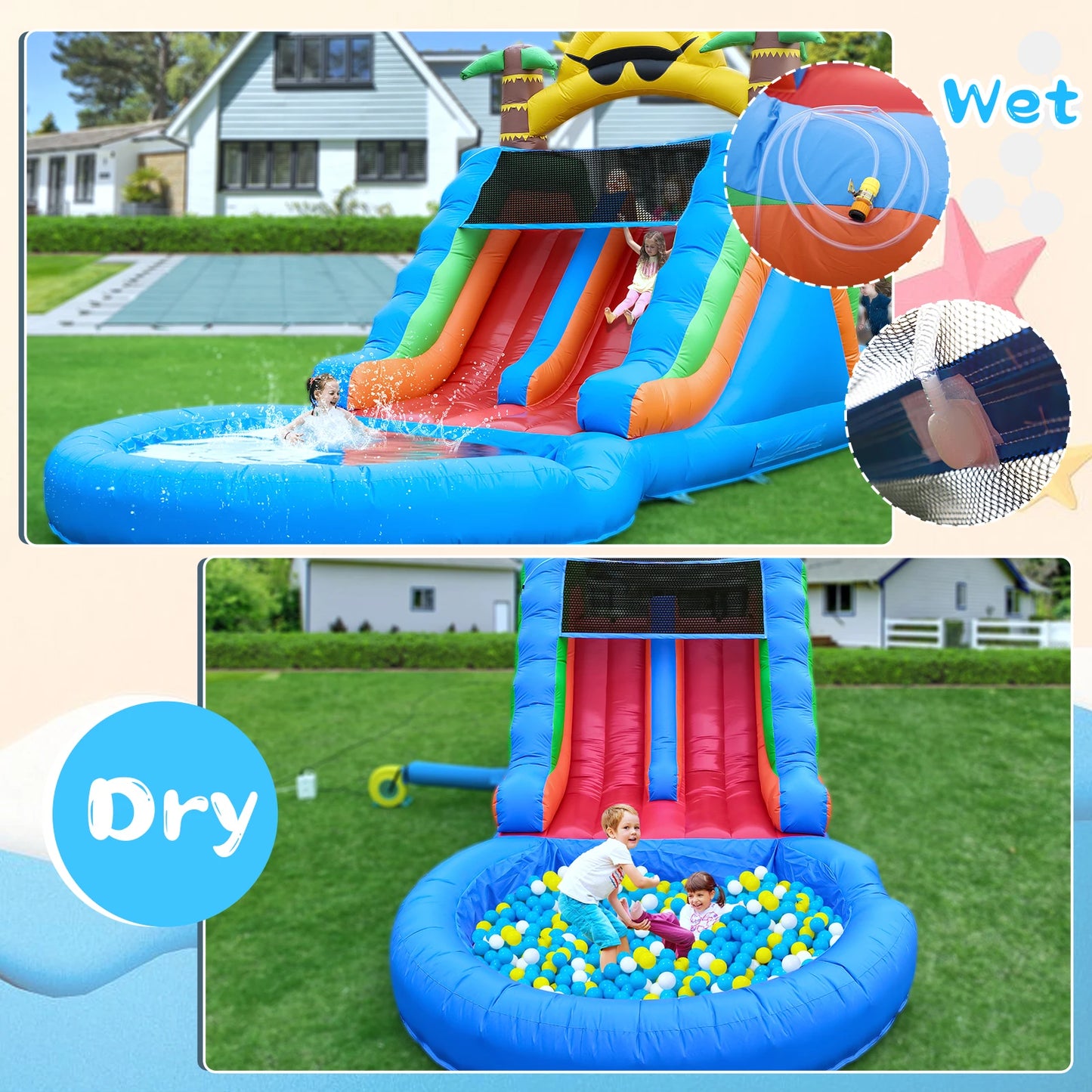 Inflatable Water Slide With 1100W Blower PVC Bounce House