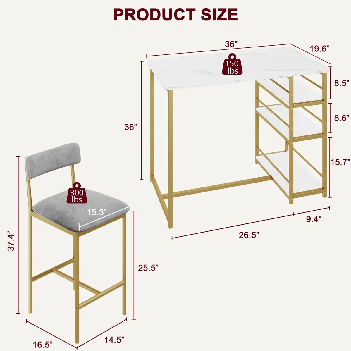2-Person Dining Table Set,Bar Table with 2 Upholstered Chairs &3 Storage Shelves Small Space Kitchen Table for Apartment,Pub Sty