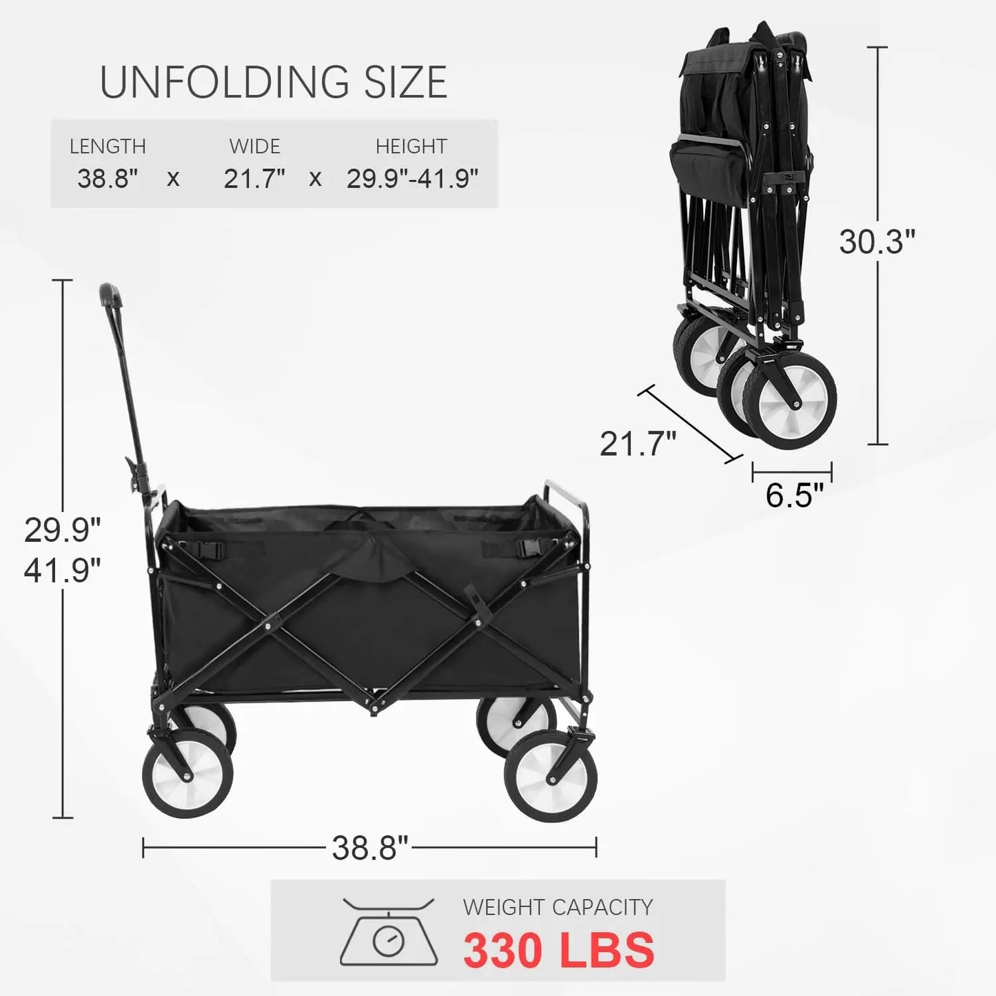 39 Inch Collapsible Wagon Folding Garden Cart 330 Lbs