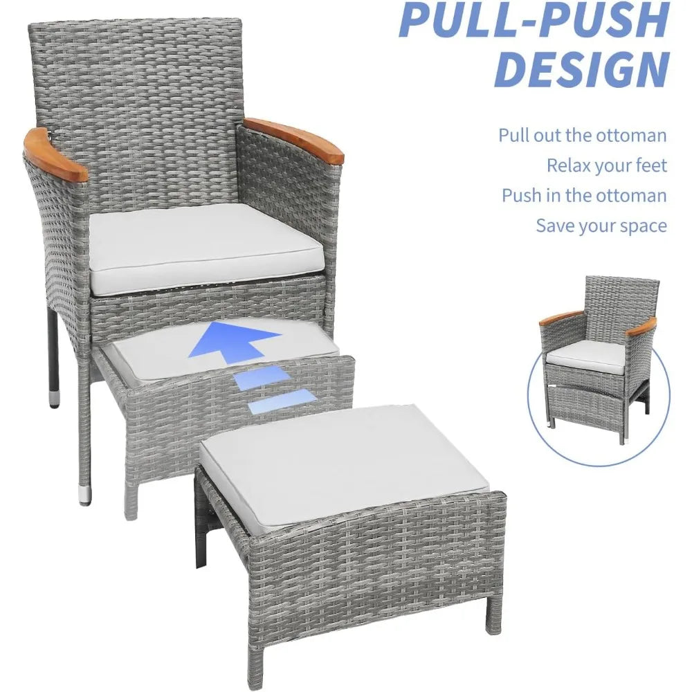 5 Piece Outdoor Patio Set With Table And Ottoman Wicker