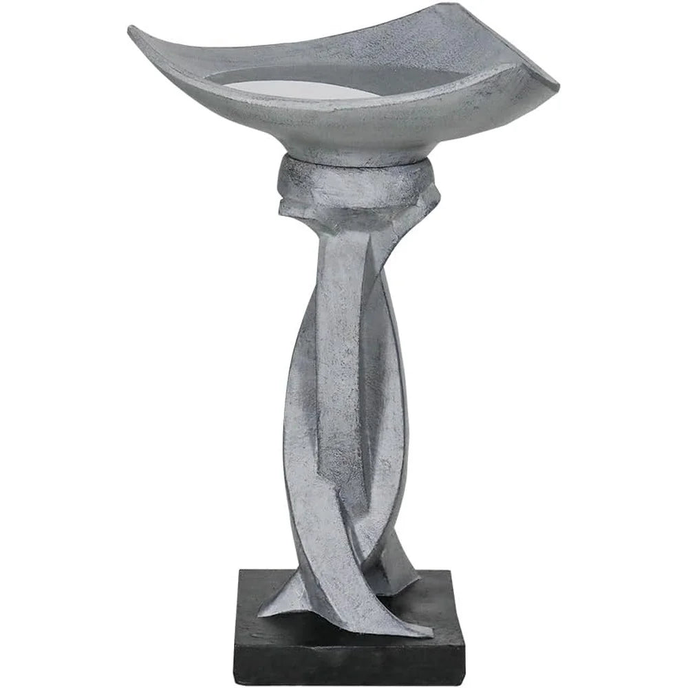 Modern Concrete Bird Bath Decorative Fountain Outdoor Garden Statue Unique Lotus Design Weather Resistant Durable Pedestal 22.8