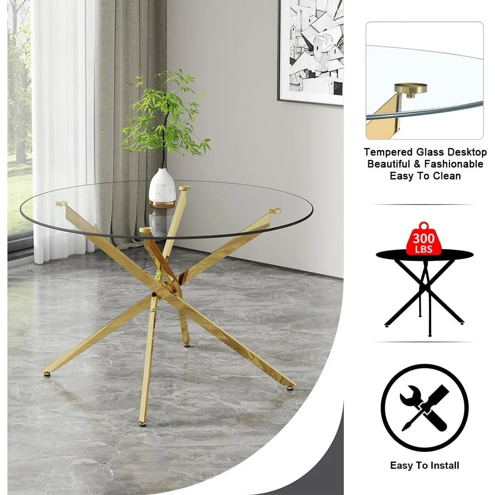 Round Glass Dining Table Set 5 Piece For 4 Modern 47 Inch