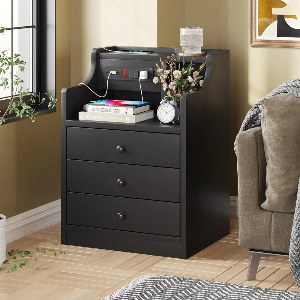 Adorneve Night Stands Set of 2 with Charging Station Hutch
