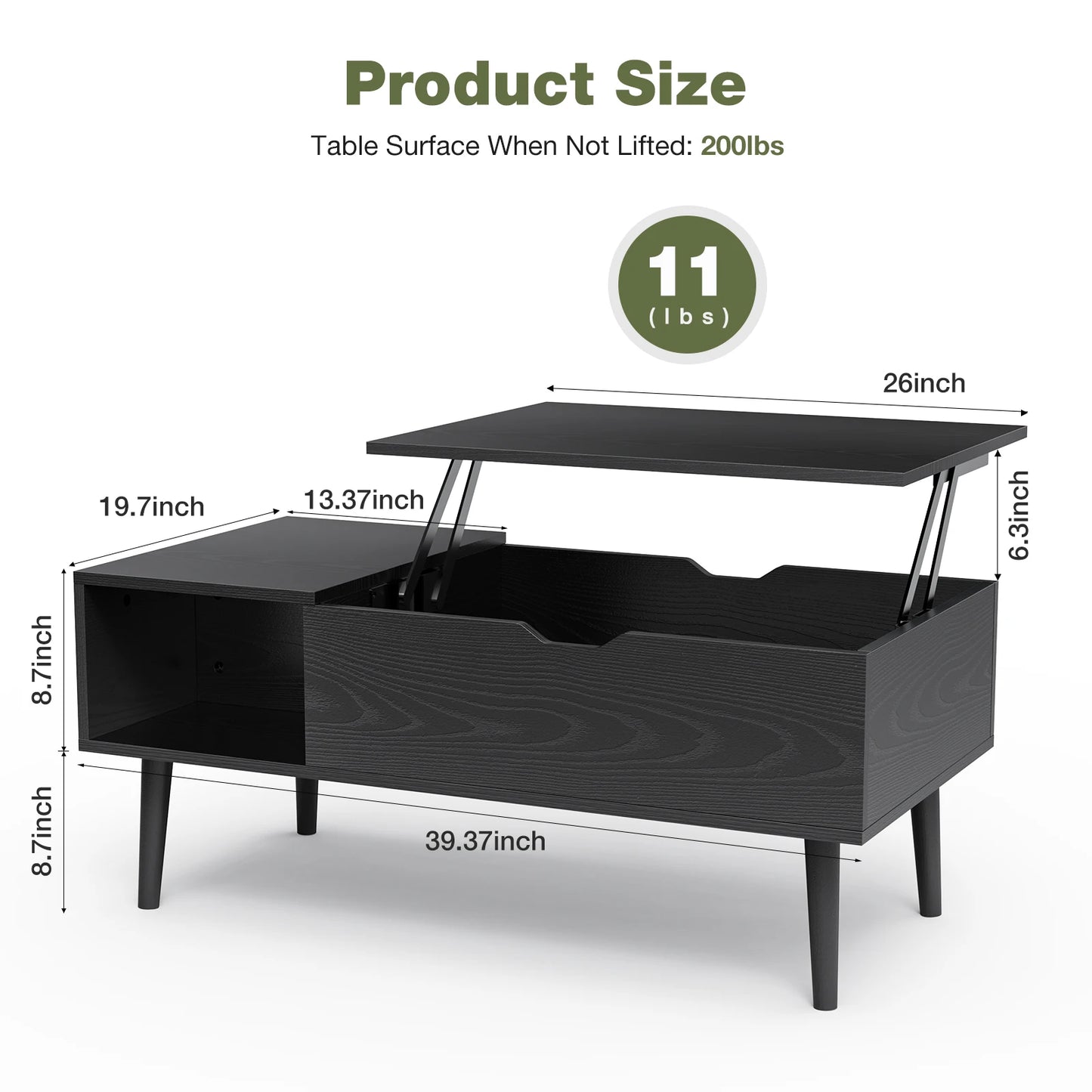JHK Lift Top Coffee Table For Living Room With Storage