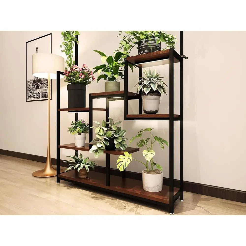 Plant Stand Indoor With Grow Lights 71Inch 6 Tier Tall Plant Shelf Indoor Hanging Metal Display Ra Garden Patio Living Room
