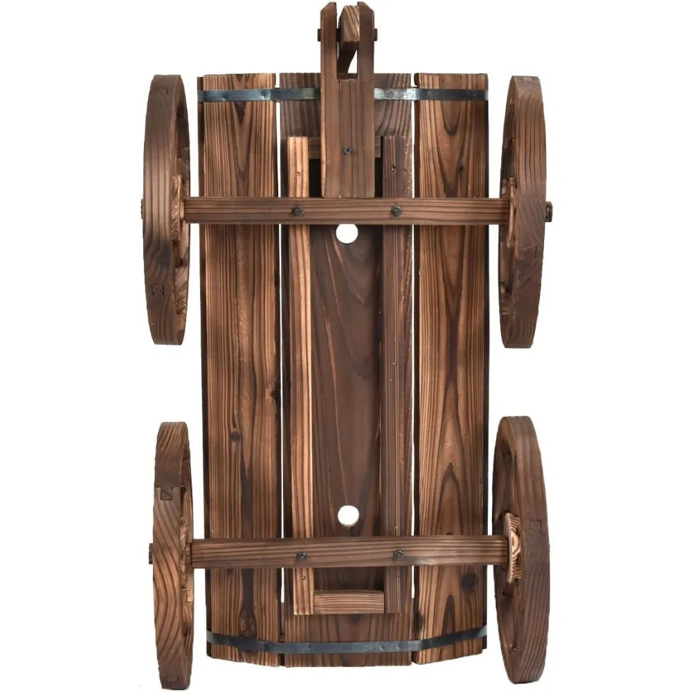 Wood Wagon Flower Planter Pot Stand W/Wheels Home Garden Outdoor Decor