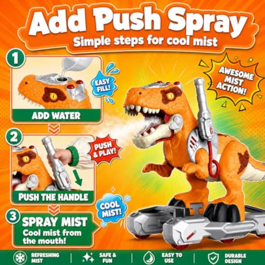 Dinosaur Ride On Scooter Toddlers Orange ABS Plastic Four Wheels Music Lights
