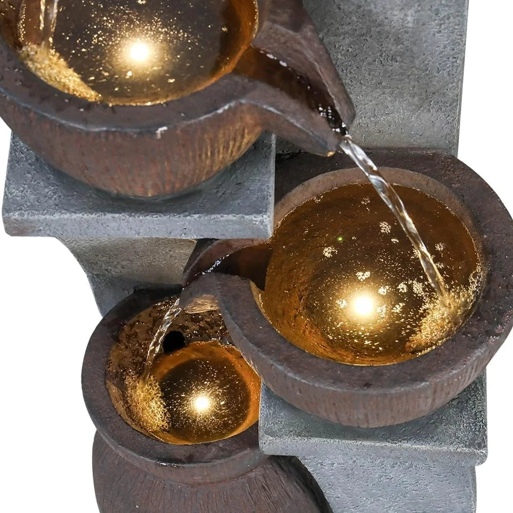 32.8in 4 Tier Indoor Outdoor Water Fountain LED Lights Resin Garden Water Feature Relaxing Soundscape Home Decor Patio