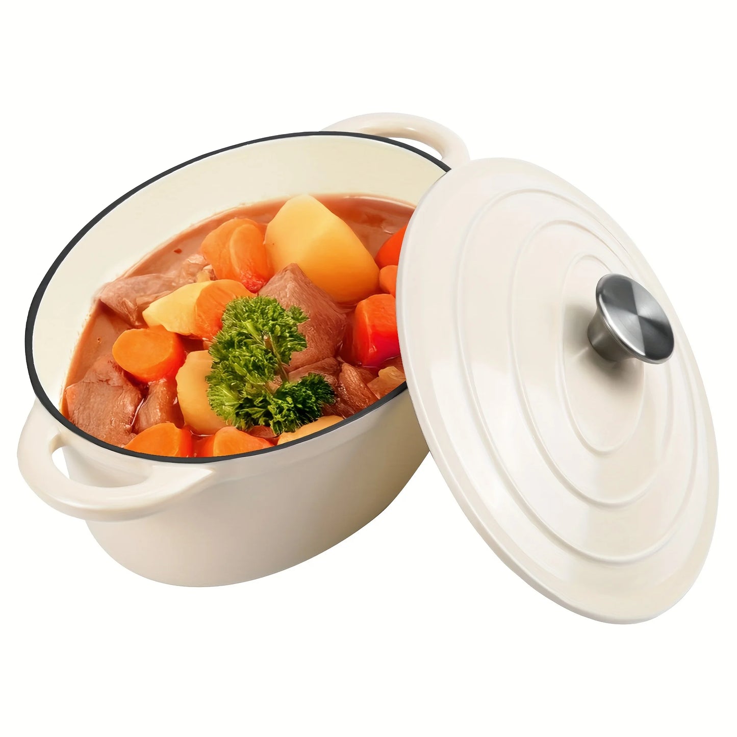 Four Point Five Qt Enameled Cast Iron Dutch Oven With Lid Dual Handles Nonstick