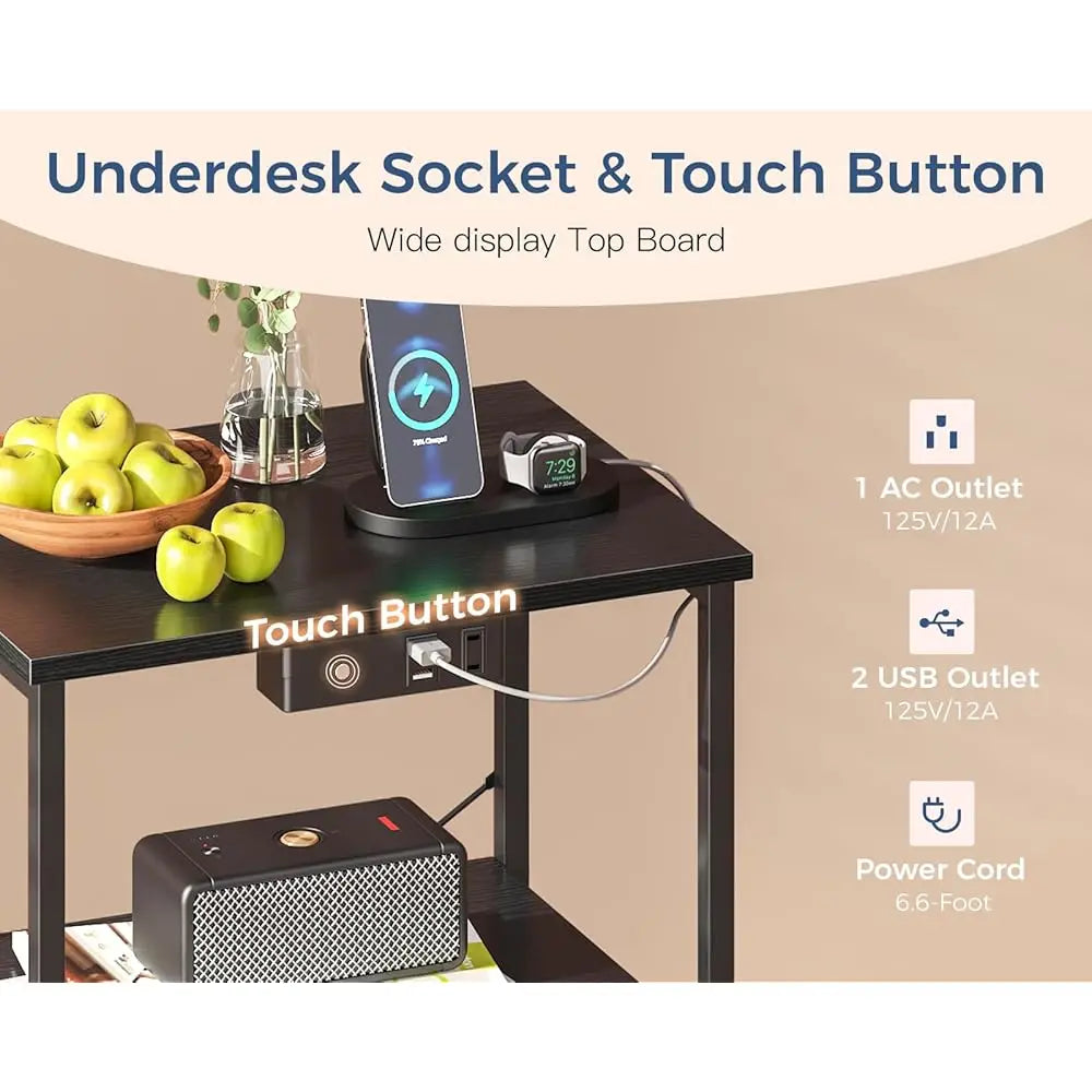 Nightstand Set Of 2 With Charger Station USB Ports