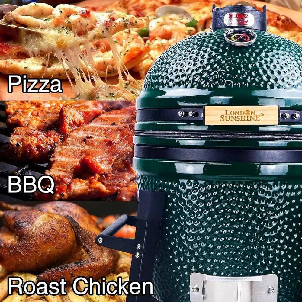 Ceic Kamado Charcoal Grill and Smoker with Tall Green Stand