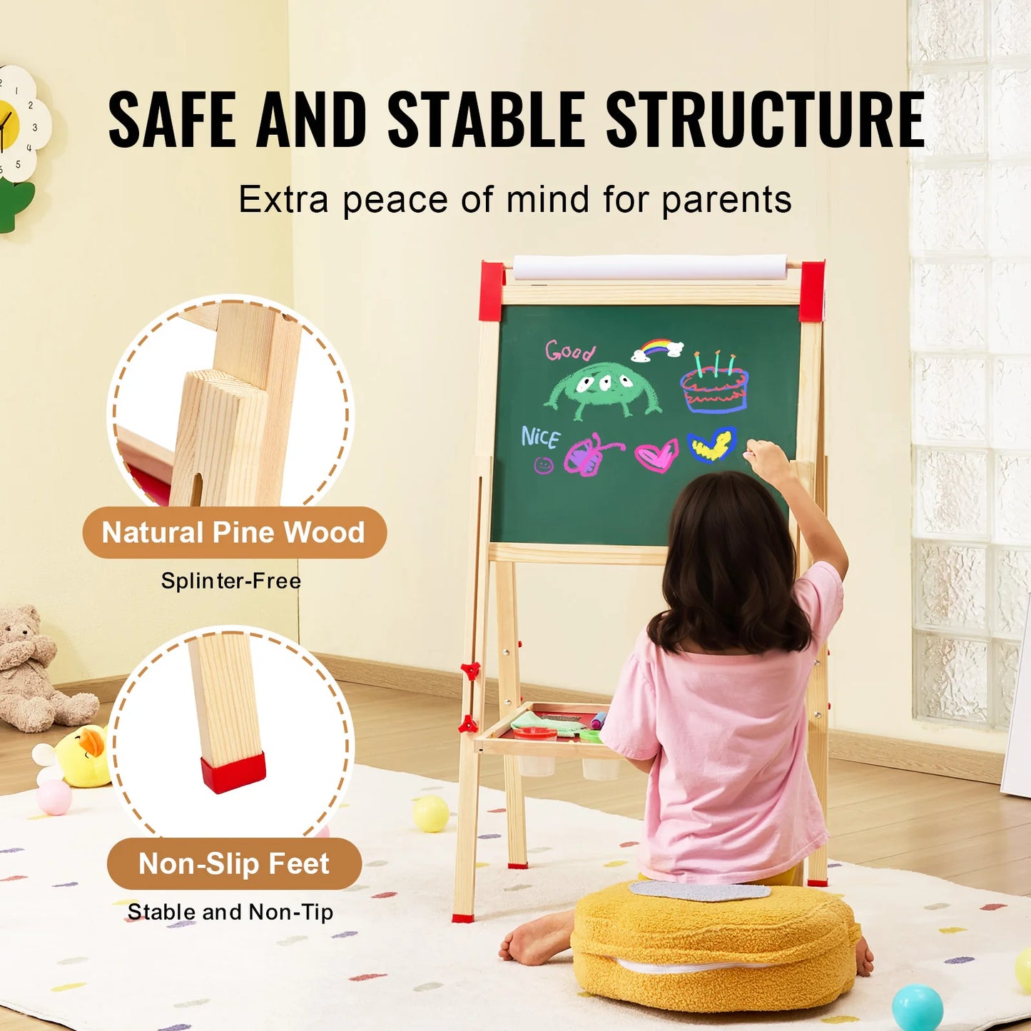 SucceBuy Magnetic Drawing Board For Kids Wooden DoubleSided Art Easel