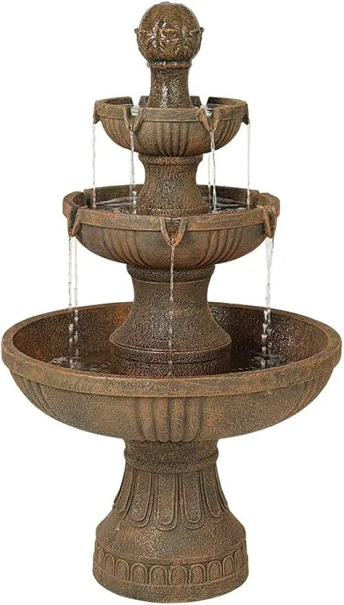 Rustic Outdoor Floor Fountain and Waterfall 41 1/2 "high 3 Level Decorated Garden Terrace, Family Lawn, Relaxing Fountain