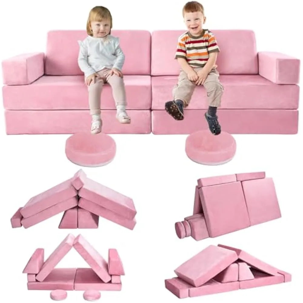 Modular Play Couch, 10PCS Creative Sectional Fort Building Sofa,for Bedroom Convertible Soft Foam Furniture Floor Cushion